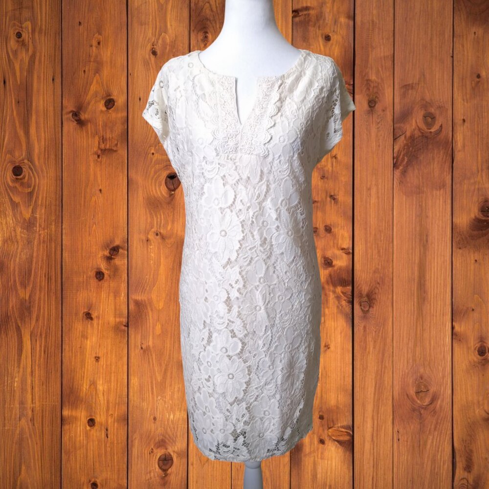 Laundry By Shelli Segal Women’s Size 6 Ivory Lace Lined Sheath Dress Romantic